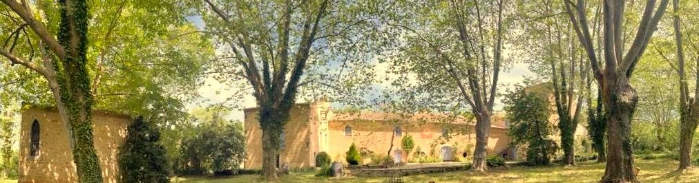 Le parc et ses platanes centenaires devant la Bâtisse et la chapelle